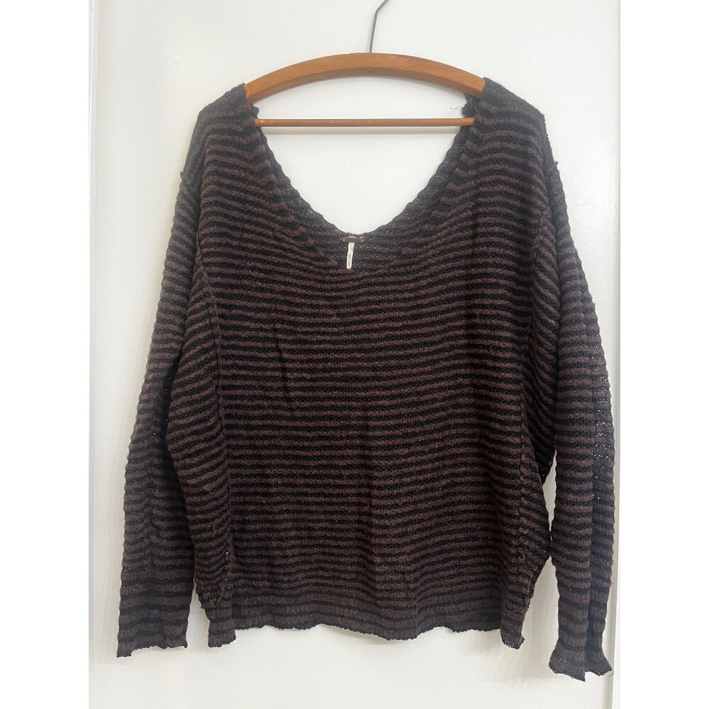 Free People Bumblebee Striped Sweater Linen/Wool Black Brown Lg